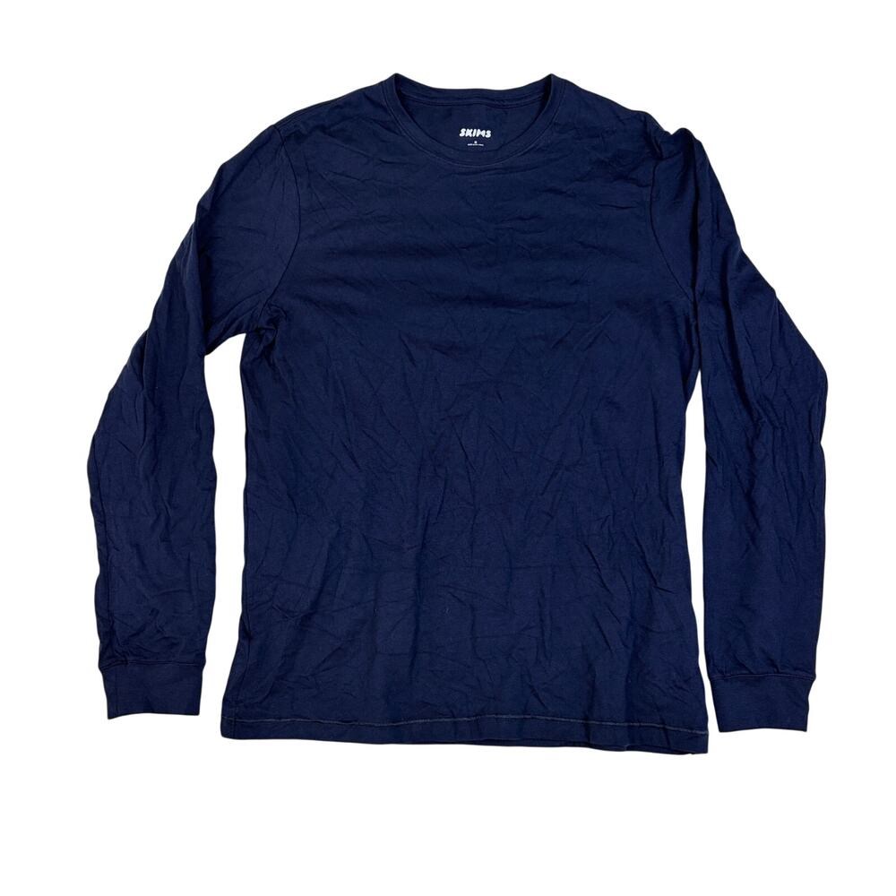 SKIMS Women's Slim Fit Long Sleeve Cotton T-Shirt Navy Blue Size M NWT Authentic